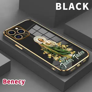 Soft TPU Phone Case for iPhone 17 15 Pro Max Air 16 14 Plus 13 12 11 Jesus Yellow Rose Luxury Electroplating TPU Anti-Slip Bumper Shockproof Cover Gift
