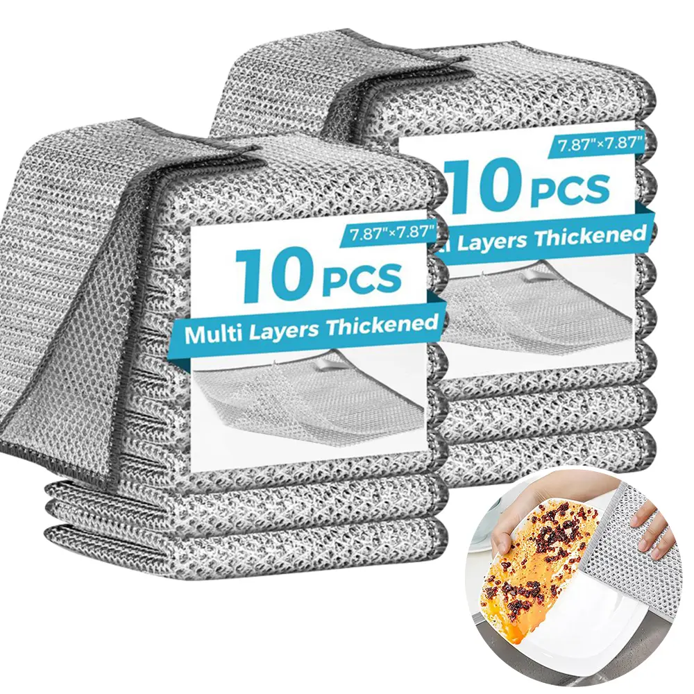 Premium Stainless Steel Dish Sponges (10/20-Pack) - Heavy-Duty Dual Sided Scratch-Free Scrubbing Pad, Reusable Rust-Proof Household Cleaning Tool for Pots, Pans, Dishwasher Safe (Silver)