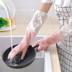 1 Pair, Long Sleeve Rubber Gloves, Reusable Dishwashing Gloves, Kitchen Oven Pet Cleaning Gloves
