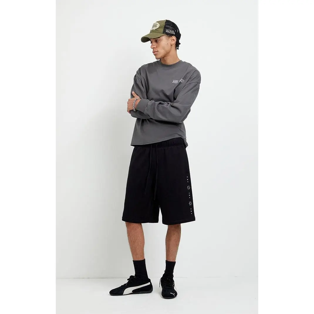 Pacsun Men's Black Studded Fleece Baggy Sweat Shorts