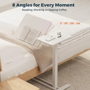 Adjustable Overbed Bedside Table with Wheels Pneumatic Mobile Standing Laptop Desk Rolling Computer Cart Movable Couch Desk Bed Table
