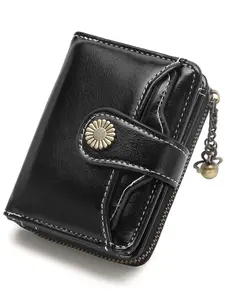 Women's Fashionable Solid Color Short Wallet, Casual Versatile Zipper Card Holder, RFID Blocking Wallet with 2 ID Windows for Daily Use