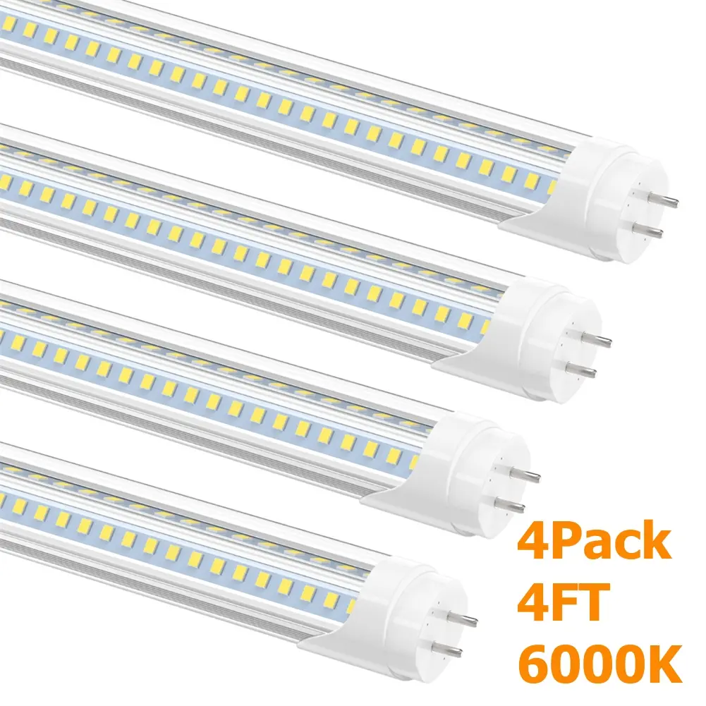 4-25 Pack 4FT LED Tube Light Bulbs T8 G13 V-Shaped Bi-pin 4 Foot LED Shop Lights 6000K Garage Ceiling Fluorescent Replacemnet Remove Ballast 28W Clear Cover Workshop Warehouse Lighting Bright White Cool ETL