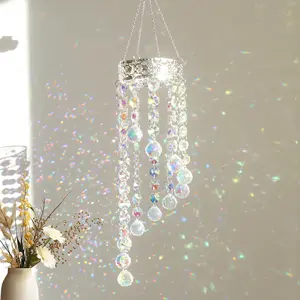 Crystal Sun Catcher, Crown Crystal Suncatcher Prism Wind Chime, Handmade Rainbow Maker Indoor Outdoor Decor for Window Bedroom Courtyard Garden, Bless Gift Windchimes Decoration