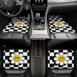 4 Piece Set Daisy Pattern, Universal Fit Polyester Fiber, Suitable for Suv Truck Van, All-Season Vehicle Accessories, Floor Mats for Car