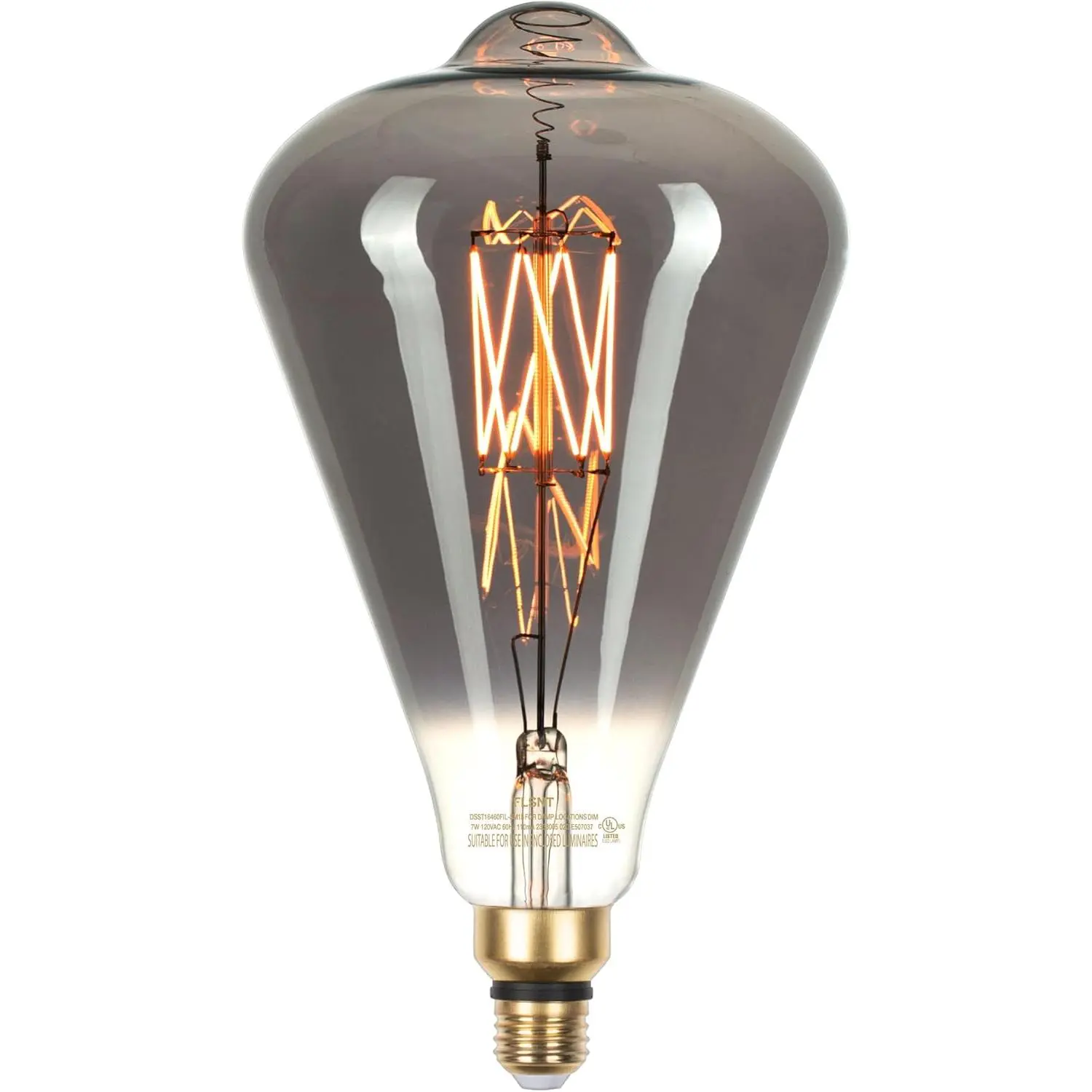 Jaspertronics™ Vintage Oversized LED Edison Bulbs 60W Equivalent, Decorative Dimmable LED M-Type Filaments Bulbs with Smoke Glass, 2000K Warm White, E26 Base, 7W, 600LM, ST164