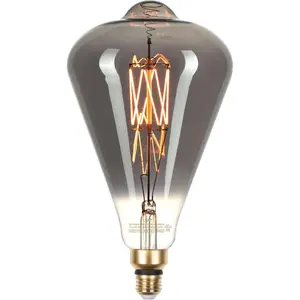 Jaspertronics™ Vintage Oversized LED Edison Bulbs 60W Equivalent, Decorative Dimmable LED M-Type Filaments Bulbs with Smoke Glass, 2000K Warm White, E26 Base, 7W, 600LM, ST164