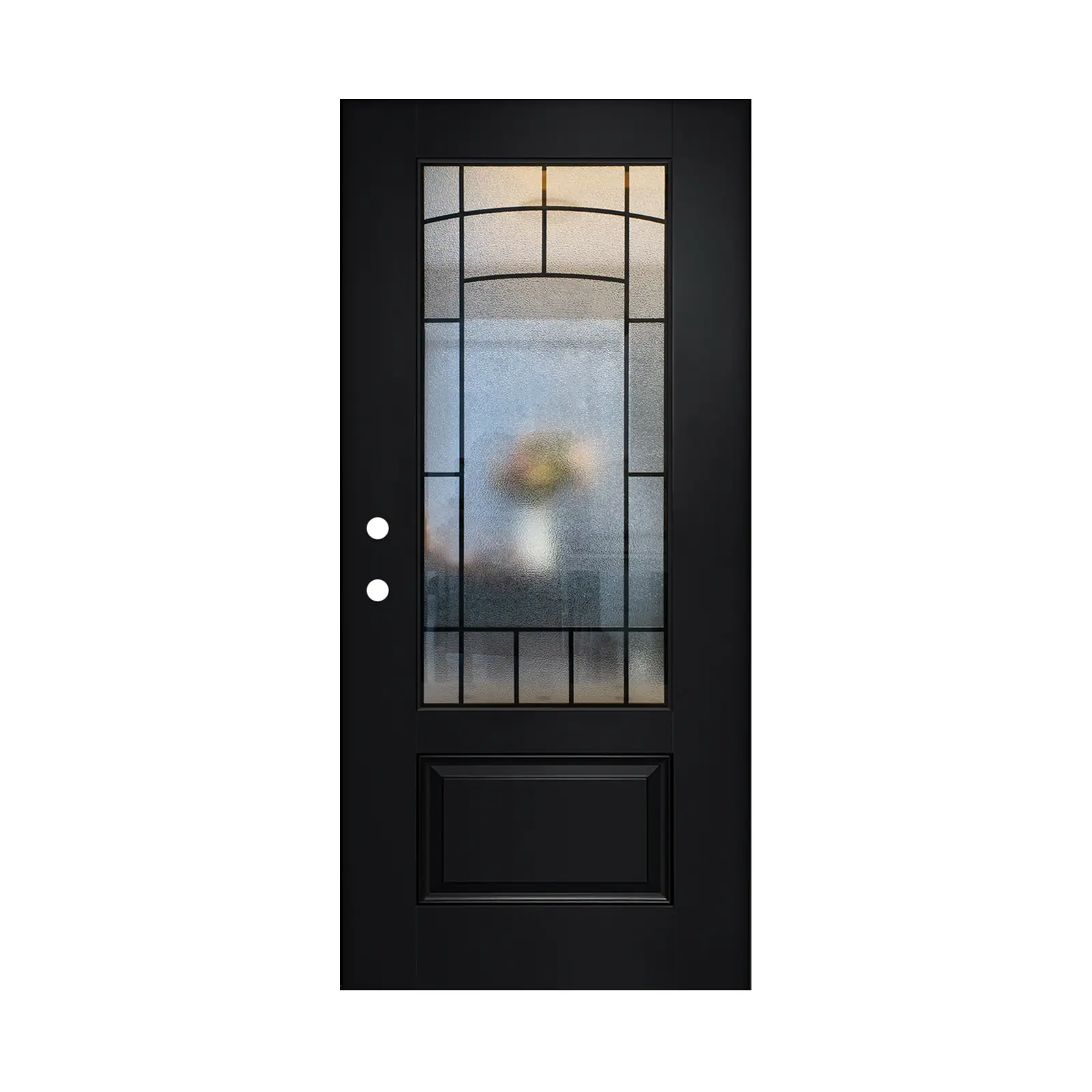 Fiberglass Entry Door Slab 36x80 in, Right-Hand Inswing, Black with Cloud-Pattern Glass, Modern American Design for Garden & Outdoor, Polyurethane Foam Core