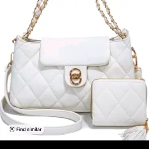 White Quilted Crossbody Bag with Gold Chain Strap and Matching Wallet Set for Women