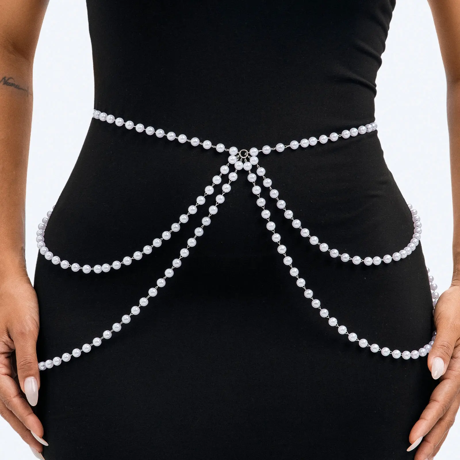 Navoky Layered Pearl Waist Chain Bohemian Multilayered Belly Chain Pearls Silver Body Chain for Women and Girls