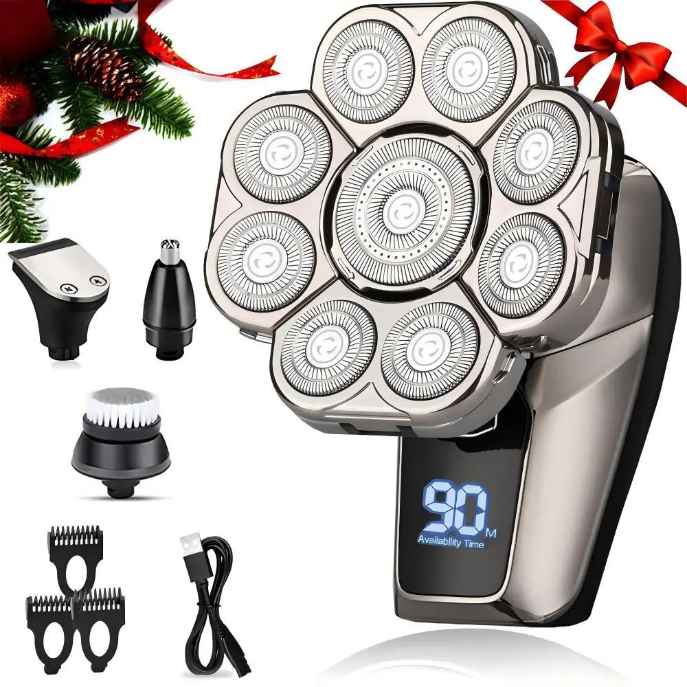 6 in 1 Electric Head Shaver, 1 Box Waterproof Wet/dry Grooming Shaver & Accessories, Cordless Rechargeable Bald Head Razor for Home & Travel Gift, Mul