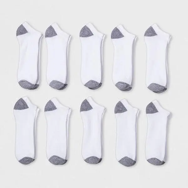 Men's No Show Socks 10pk - Goodfellow & Co™ White 6-12: Reinforced Heel & Toe