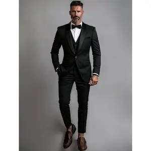 Men's 3-Piece Plain Formal Wear Suit Set - Long Sleeve Shawl Collar Jacket, Vest, Trousers - Timeless Menswear for Office, Wedding - All-Season Men's Suits