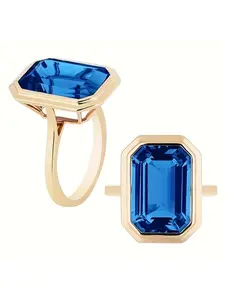 1 light luxury elegant blue cubic zirconia rectangular ring, geometric shape ring, engagement ring, wedding ring, perfect gift for her