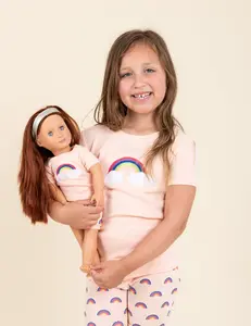 Matching Girl and Doll Short Retro Rainbow Pajamas