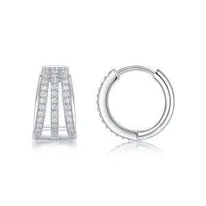 Fifty8 | Moissanite"March of Earth"Huggie Earrings| GRA Certificate H-VVS1 , Elegant Halo Design|925 Silver|Sparkling Pave Setting