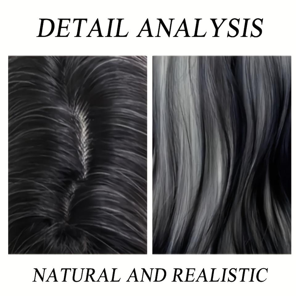 Full Head Wig for Women with Long Curly Hair, Designed to Mimic The Everyday Look of People. Features a Thin Style with Bangs And a Striking Black And White Gradient Dye