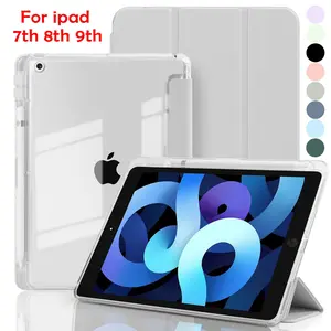Case for iPad 10.2 Inch (9th/8th/7th Generation, 2021/2020/2019 Released) with Pencil Holder,for ipad 7 8 9 Gen 10.2" Clear Transparent Back Shell Slim Stand Shockproof Tablet Protective Cover Pouch Accessories, Auto Wake/Sleep