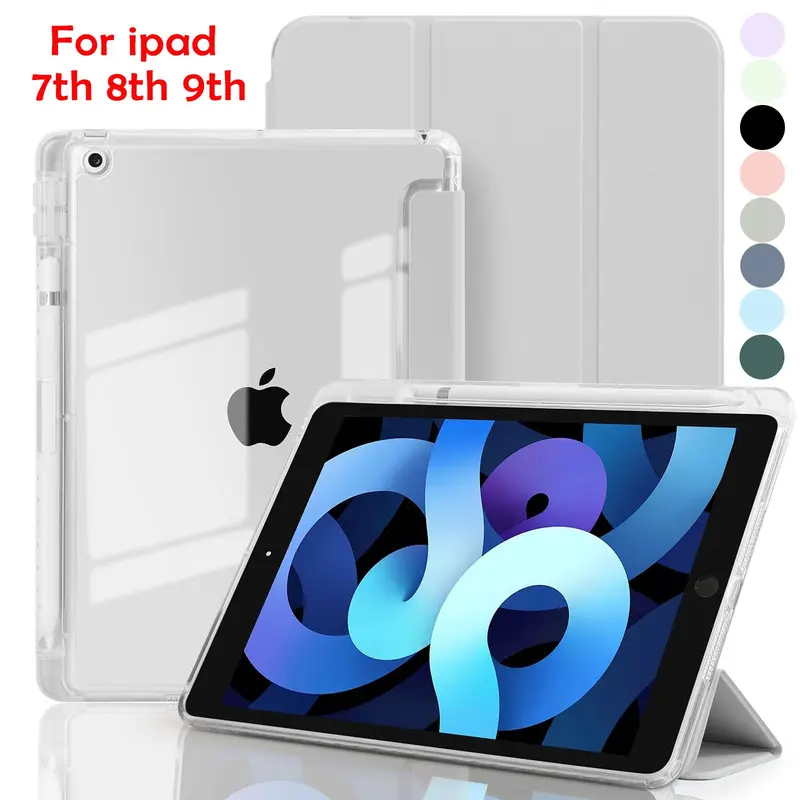 Case, Tablet Casing for iPad 10.2 Inch (9th/8th/7th Generation, 2021/2020/2019 Released) with Pencil Holder, Clear Back Shell Slim Stand Shockproof Protection Tablet Protective Cover, iPad Covers, Auto Wake/Sleep (Case Only)