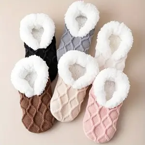 Women's Warm Solid Color Floor Socks, Non-Slip Coral Fleece Slipper Socks, Indoor Slippers, Home Slippers, Invisible Yoga Latin Indoor Activities Casual Essentials