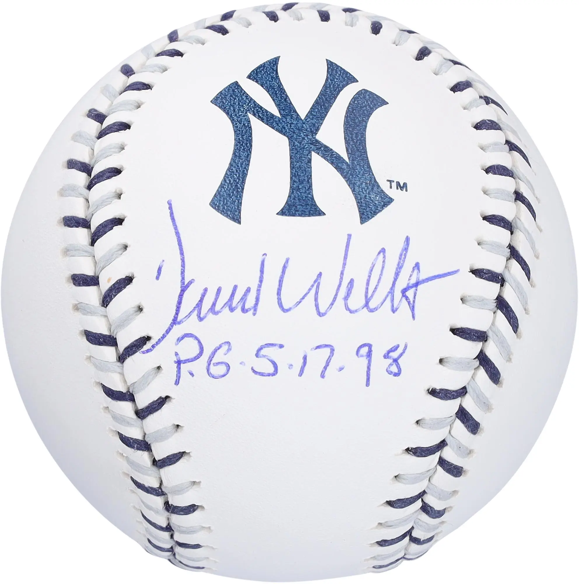 David Wells New York Yankees Autographed Team Color Laces Baseball with "P.G. 5/17/98" Inscription - Limited Edition of 99 - Fanatics Authentic Certified