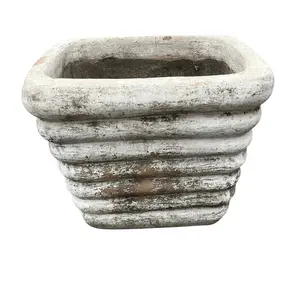 White Square Ribbed Planter