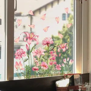 Flower Pattern Window Sticker, 1 Sheet Double Sided Window Decal, Window Decorative Sticker for Home Living Room Bedroom Bathroom