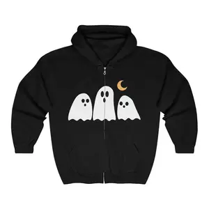 Ghastly Gohoul Hoodie, Creepy Full Zip Sweatshirt, Halloween Costume, Scary Monster Jacket, Haunted Mansion Clothing Casual Cotton Menswear Knit