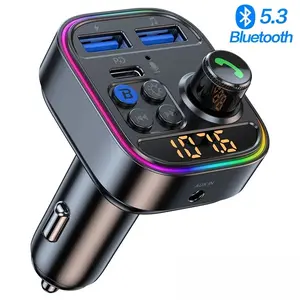 Wireless Bluetooth Car Adapter Bluetooth 5.3 FM Transmitter AUX Radio Receiver MP3 Player Handsfree Call Type-C USB  Car charger 2026