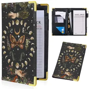 Server Books for Waitress PU Leather Waitress Book with Money Pocket Black Server Book with Zipper