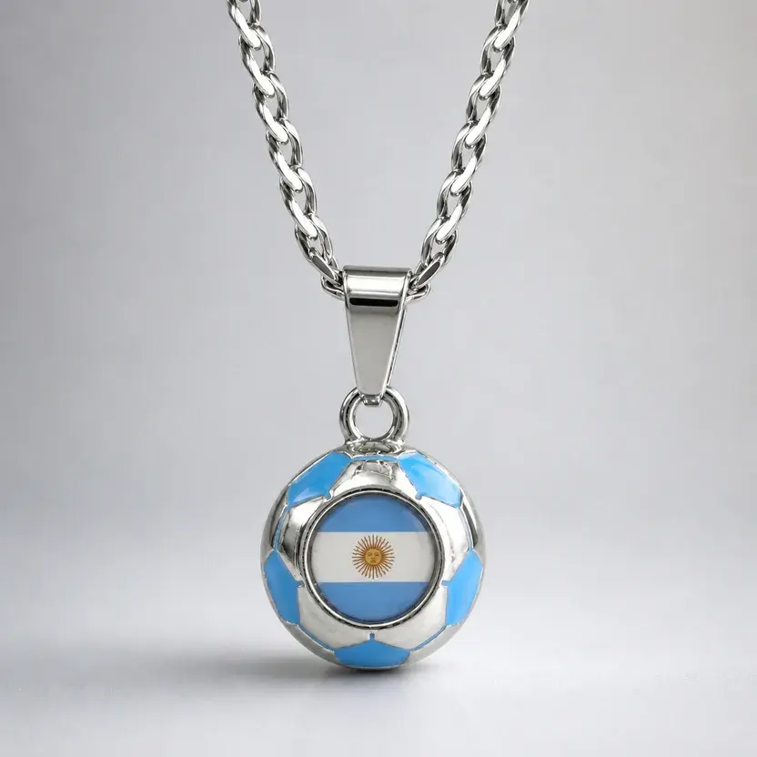 Argentina Soccer Necklace - Stainless Steel Soccer Ball Pendant, Soccer Fan Gift