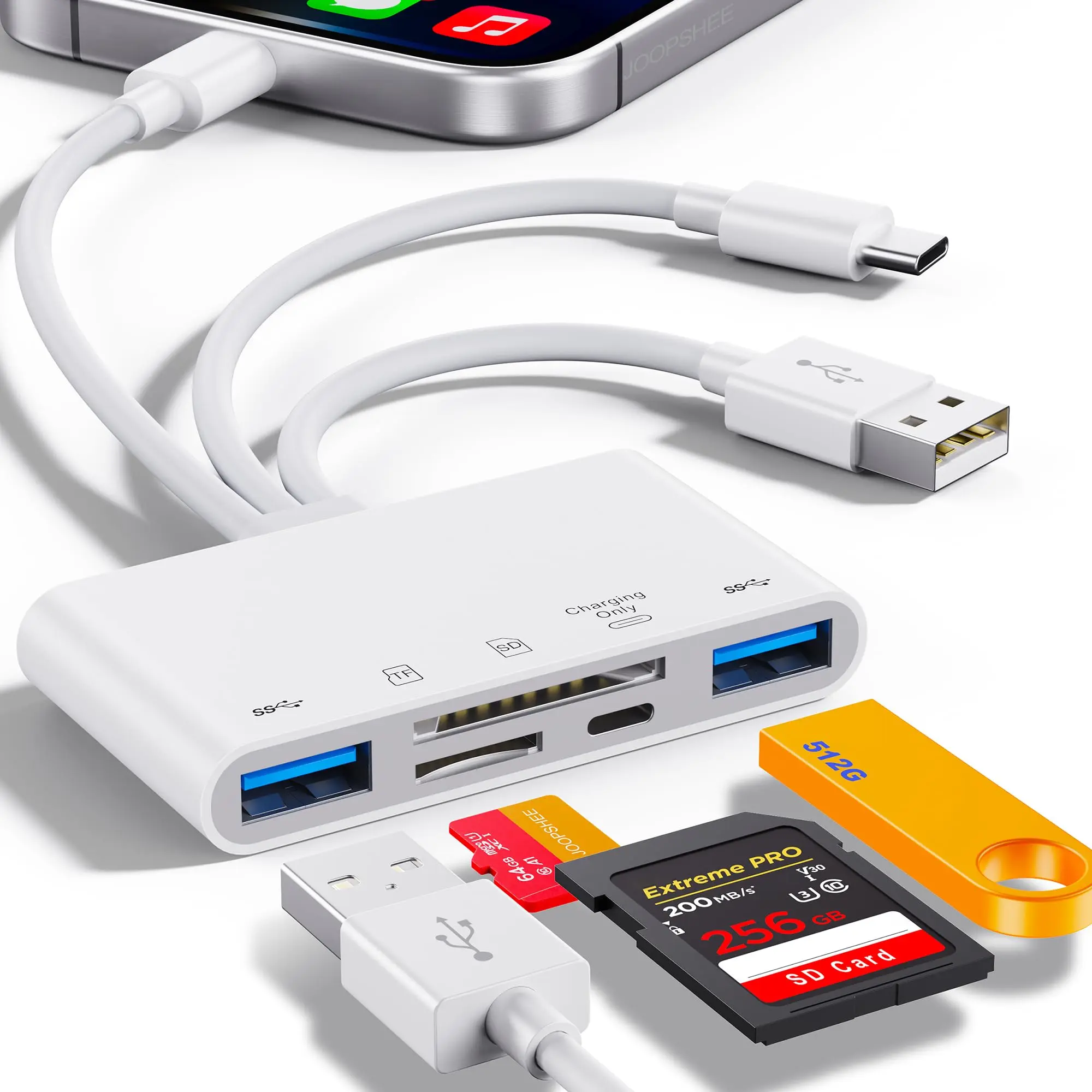 5-in-1 Memory Card Reader, USB OTG Adapter & SD Card Reader for i-Phone/i-Pad, USB C and USB A Devices with Micro SD & SD Card Slots, Supports SD/Micro SD/SDHC/SDXC/MMC