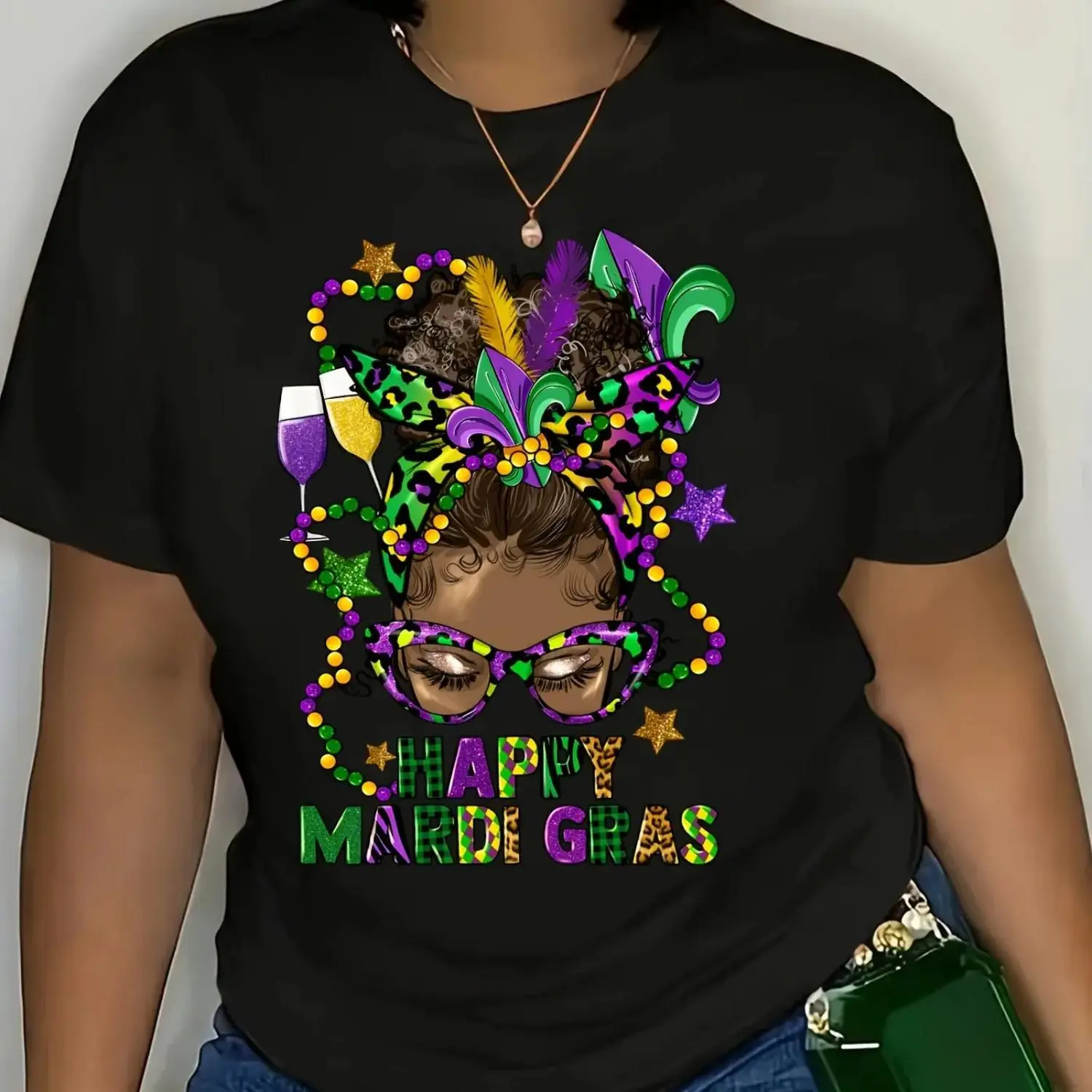 Celebration Carnival TShirt Summer Fashion Happy Mardi Gras Alphabet Print Crew Neck ShortSleeve Casual Oversized Style