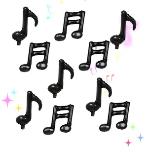 10pcs You black aluminum foil balloons with musical notes, disco rock singer party theme decoration, supplies for birthday party