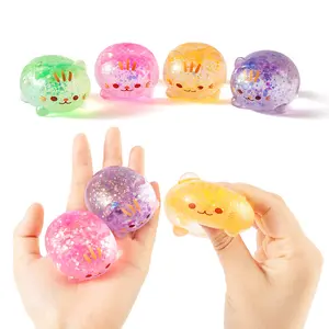 Best-selling gold glitter mini cat squishy toy, cute cartoon stress-relief toy, maltose stress-relief squishy