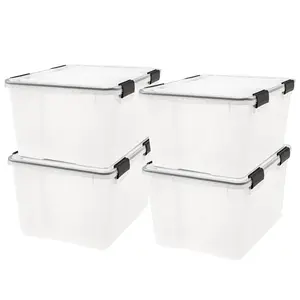 IRIS USA 4 Pack Storage Bins Plastic Gasket Box with Tight Latching Lids, 47 Qt