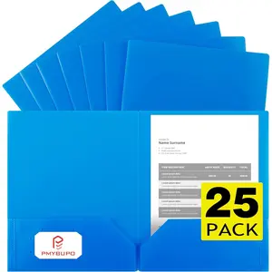 Blue Plastic Folders with Pockets,25 Pack Document Folders with Business Card Slot,2 Pocket Folders Back to School Supplies for Office