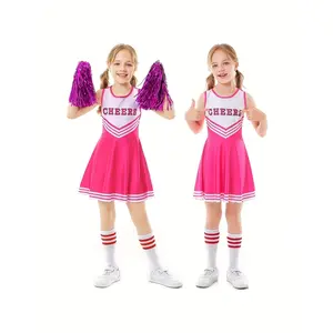 Cheerleading Dress for Girls with Cheer Pompoms Socks Dress for Party Sports Cute Children's Outdoor Performance Dress Girls Available In Multiple Colors