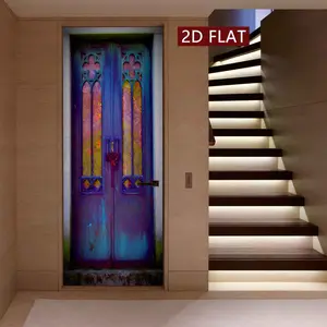Mysterious Stained Glass Door Poster, 2 Counts Door Sticker, Easy Apply Peel & Stick, 2D/Flat Waterproof & Scratch Resistant Decoration Painting, Ornaments, Decoration Items, Home Decor