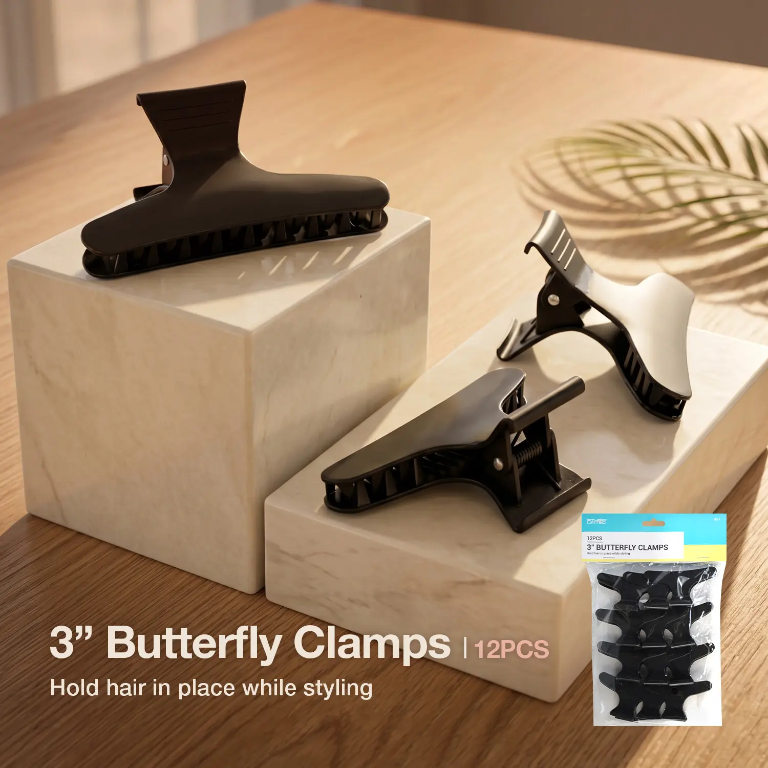 Studio Limited Butterfly Packaged Hair Claws - 12-Pack 3-Inch Plastic Nylon Styling Sectioning Clips for Hair Stylists, Plastic Nylon Hair Claws