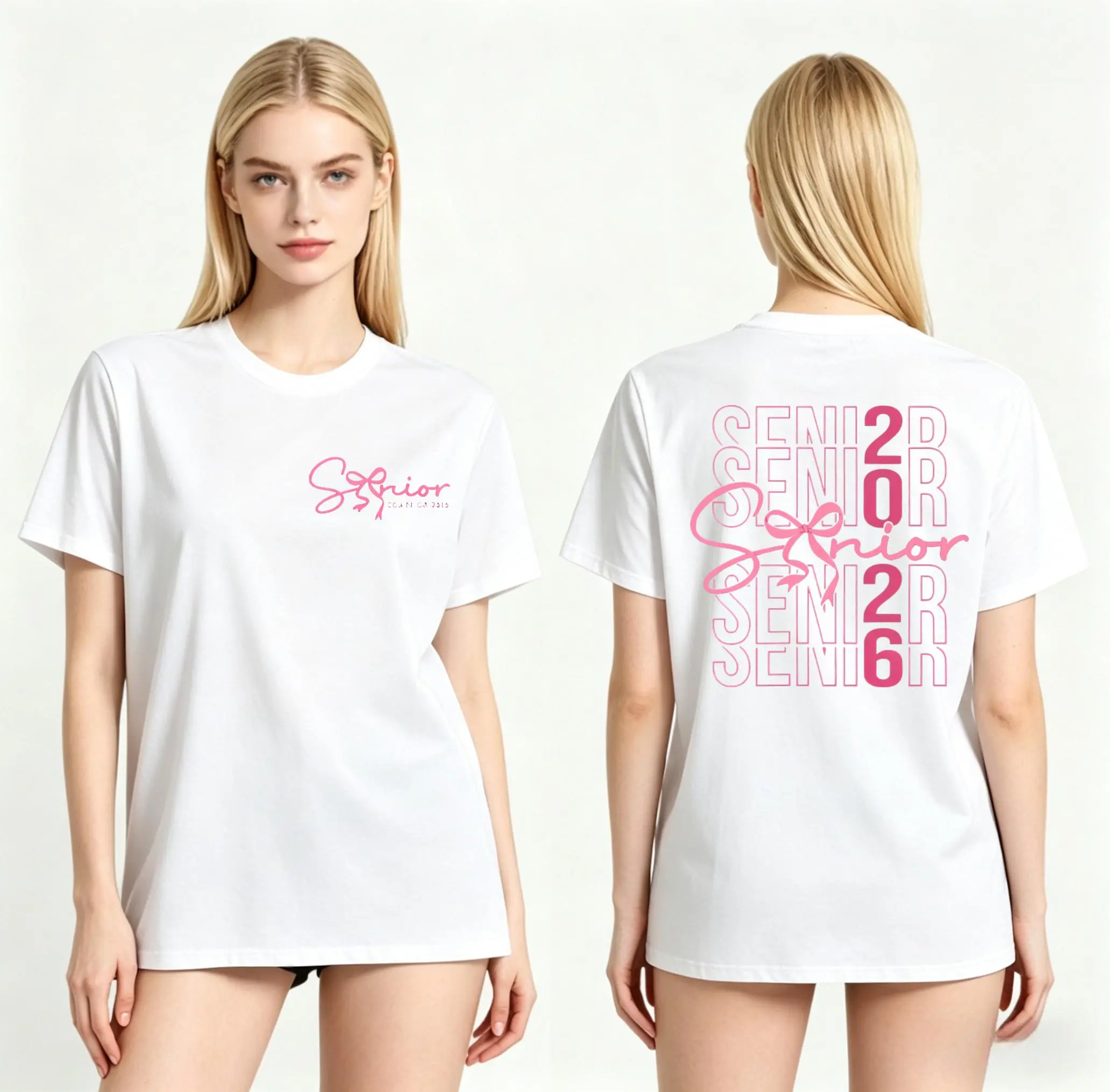 Cotton Senior 2026 Bow T-shirt Casual Loose Fit Crew Neck Short Sleeve Top for High School Graduation Gift Women's Streetwear