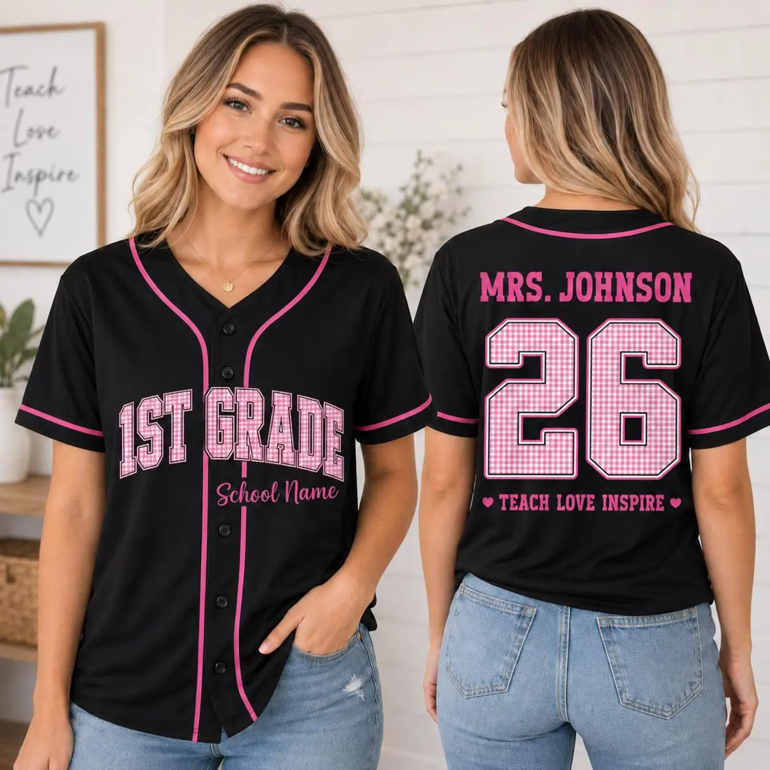 Personalized Teacher Baseball Jersey, Custom Name & Number Shirt, Best Teacher Classroom Outfit, Back to School Gift, Teacher Appreciation Gift