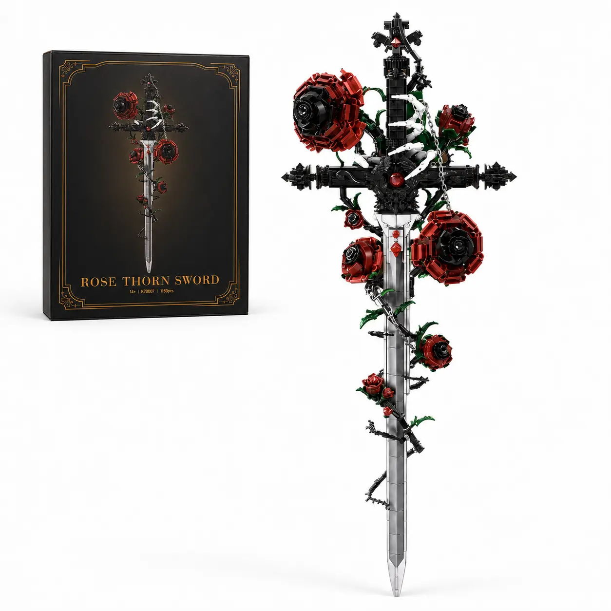 1150-Piece Gothic Rose Thorn Building Block Model Kit, Red Flower Skeleton Hand Fantasy Sculpture DIY Construction Set, Adult Collectible Home Decor Gift christmas halloween teen