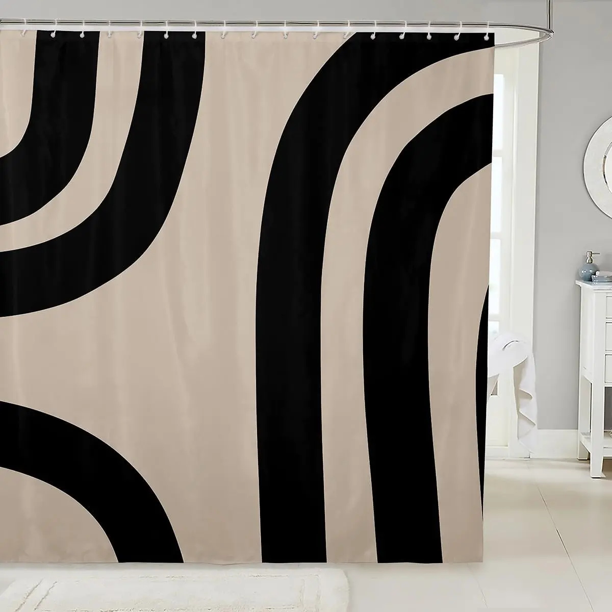 Black Dark Tan Shower Curtain for Bathroom Decor 72" L x 72" W Modern Art Abstract Bath Curtain Minimalist Geometric Bathroom Accessories with 12 Hooks,Polyester