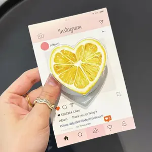 Heart Lemon Slice MagSafe Phone Grip, Kawaii Citrus Phone Stand