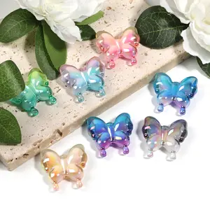 【B85】Qty 50 Acrylic Gradient Beads in Beads Butterfly Vertical Hole Beads DIY Handmade Mobile Phone Chain Jewelry Accessories