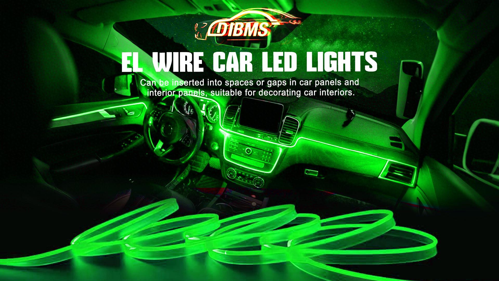 DIBMS Green 16FT Electroluminescent Car LED Strip Lights, USB-Powered Interior Ambient Lighting Kit with Fuse Protection, USB Powered Multicolor Car Interior Light ,USB Powered Car Interior Fiber Light