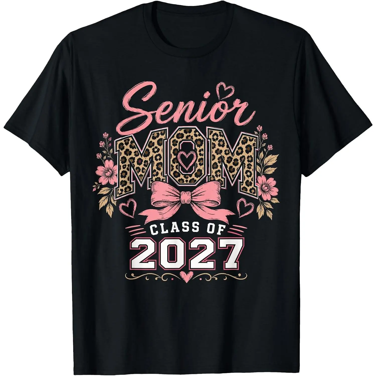100% Cotton Leopard Senior Mom Class of 2027 Graduation T-Shirt
