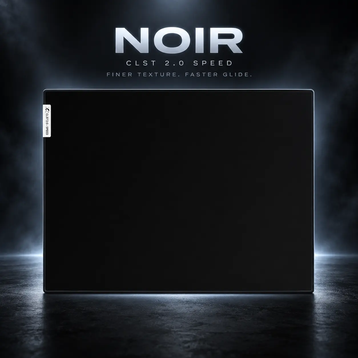CLUSTRS Noir CLST 2.0 Speed Glass Mouse Pad, 19.7 × 15.7 in Micro-Etched Gaming Mousepad with Full-Coverage Silicone Base, Black