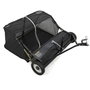 Heavy duty 44 inch trailer lawn sweeper - large capacity leaf and grass collector, adjustable sweeping height, tipping rope - ideal choice for efficient picking up of debris - walking courtyard sweeper